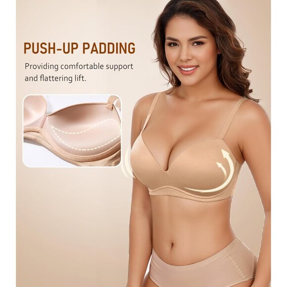 Women's Wireless Push-Up Bra Padded Plunge Support No Underwire - Picture 5 of 6